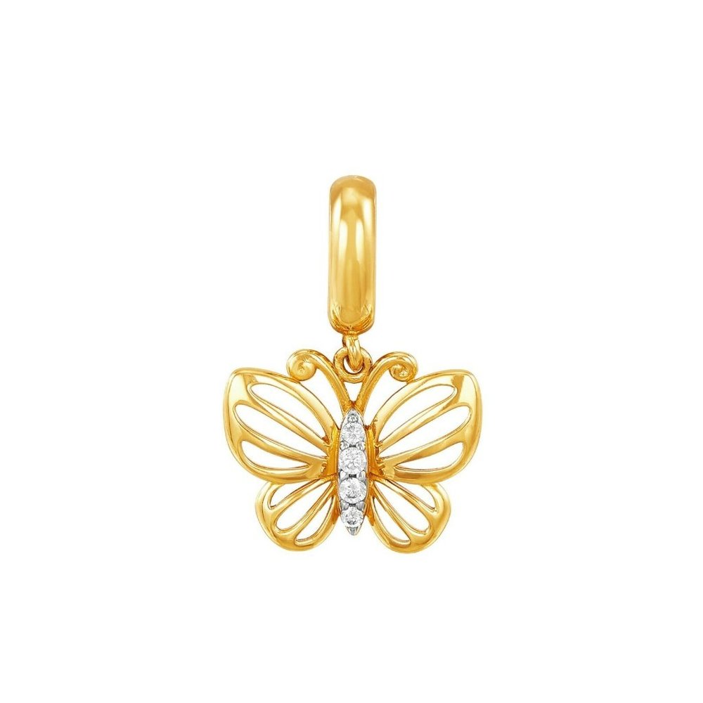 Brilliance Cubic Zirconia Butterfly Charm Sterling Silver and 14K Gold Plate